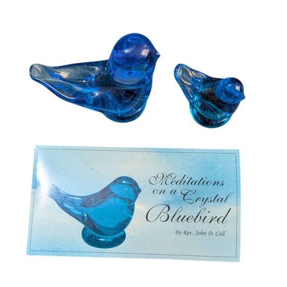 Handmade Bluebird Of Happiness Glass Figurines By Terra Studios Pair Of 1991 Si - Picture 1 of 11